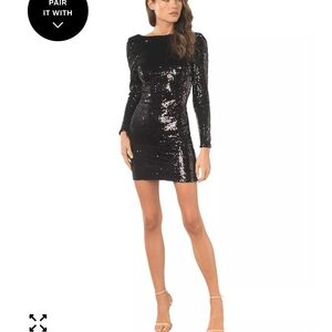 Black Sequin Longsleeve Evening Dress Size 8